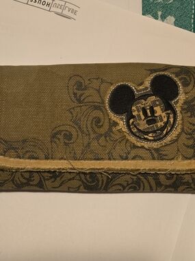Mickey Mouse Embroidered Canvas Clutch Wallet - Olive and Black